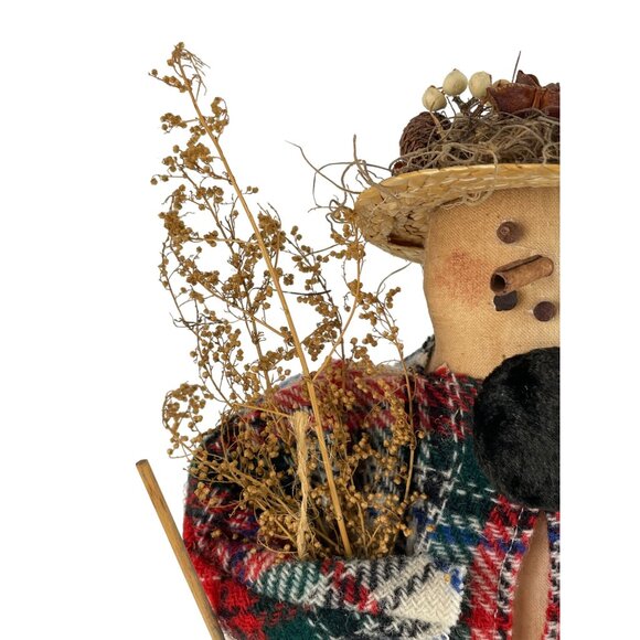 Handmade Rustic Country Christmas Winter Snowman Stump Doll Decor Let it Snow - Picture 14 of 16